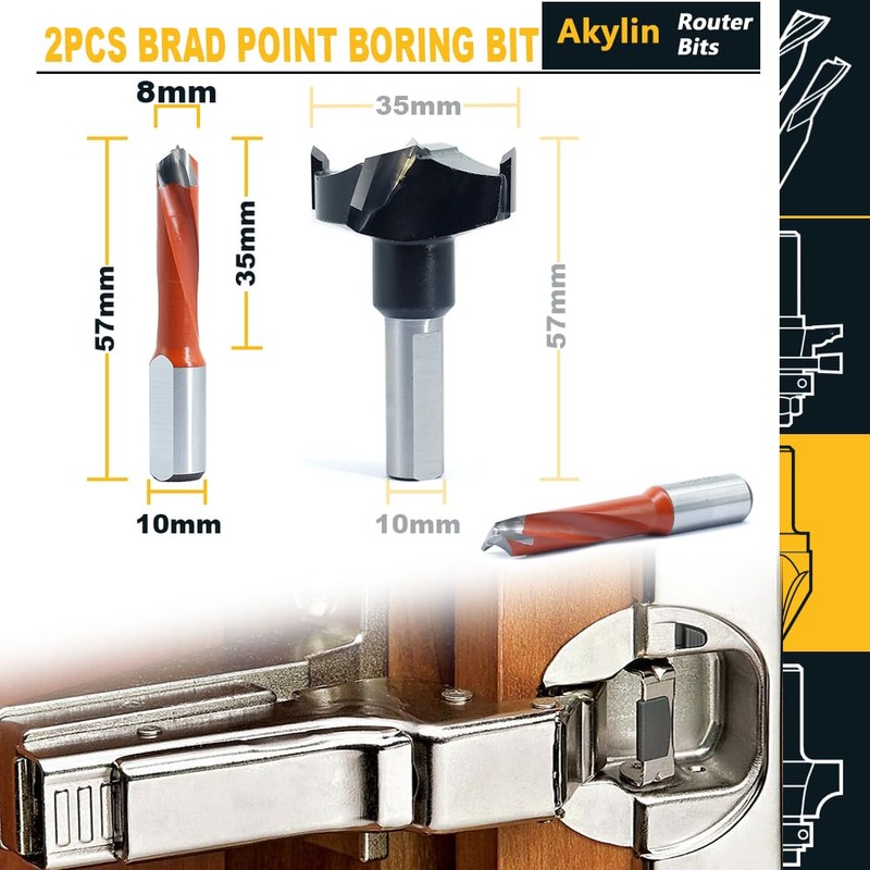 Akylintools 2Pcs Brad Point Boring Bit Dowel Drill Bits 8mm