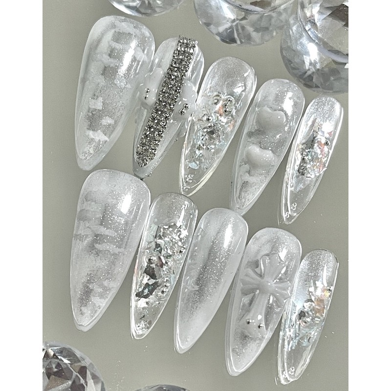 Clear Cross Handmade Nail Tips - Almond (Length - part
