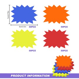 Price Labels Tags for Display, 200 Pcs Coloured Label Price Tag Signs Star Shape Prices Display Label for Store 7 x 9 cm