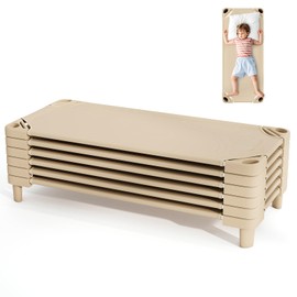 Giantex Stackable Daycare Cots for Sleeping, 51" L x 22.5" W Portable Nap Cots for Kids and Toddlers w/Easy Lift Corners, Space-Saving Toddler Bed for Preschool Classroom Pet Daycare, Pack of 6, Sand