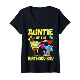 Mademark x SpongeBob SquarePants - Womens SpongeBob Auntie of the Birthday Boy Theme Party V-Neck T-Shirt