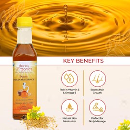 Darsa Organics Darsa Organics Mustard Oil 16.9 fl oz (500 ml) - USDA Organic Cold Pressed Mustard Seed Oil, Non-GMO, Chemical-Free, Pure Mustard Oil for Hair Growth, Skin Care & Massage, Organic Hair & Skin Oil