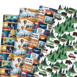 Pineraap Road Trip Wrapping Paper 12 Sheets Travel Themed Designs Gift Wrap for Travel Lovers,Campers,Road Trips,20"×28"