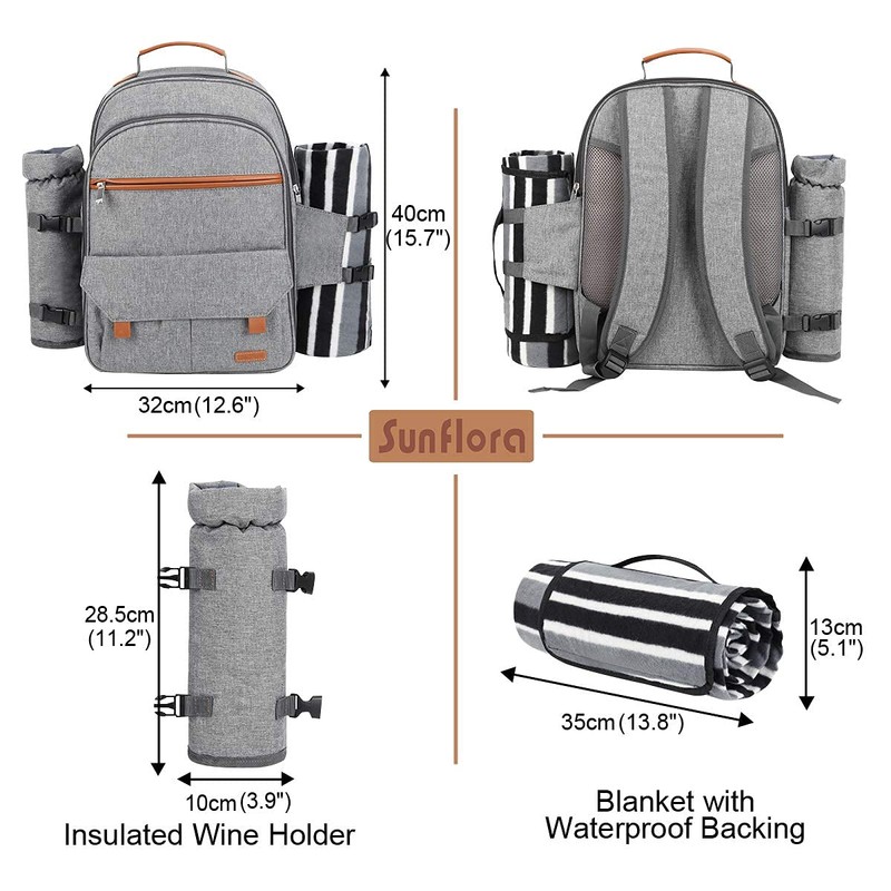 Sunflora Picnic Backpack for 4 Person with Blanket Picnic Basket