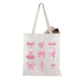 WCGXKO Ballet Dance Gift Dance Coquette Pink Bow Tote Bag Dancer Trendy Gift Dance Lover Ballet Dancing Gift (Ballet Bow T)