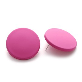 Winssigma Button Earrings, Large Round Acrylic Stud Earrings for Women(Hot Pink)