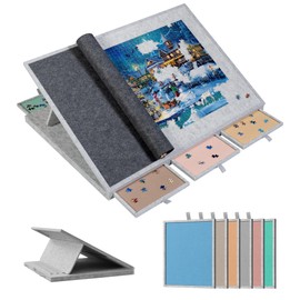 Becko US 1500 Pieces Tilting & Rotating Jigsaw Puzzle Board for Adjustable Angle up to 30°, with 6 Felt Sorting Trays, Lightweight Portable Easy to Move with Protective Cover