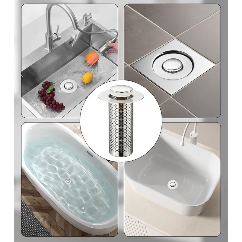 Pack of 2 Stainless Steel Pop Up Drain Strainer, Sink