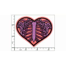 Patchwork Paradise Heart with Rib Cage Embroidered Iron On Patch DIY Applique
