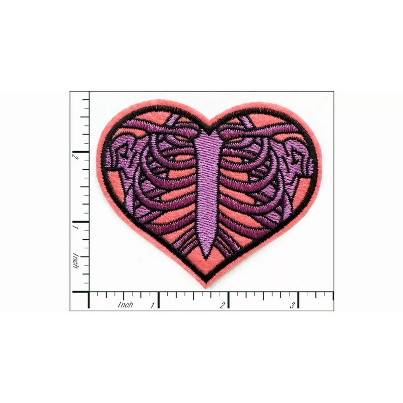 Patchwork Paradise Heart with Rib Cage Embroidered Iron On Patch