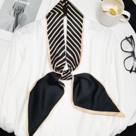 QIUTIMIY Silk-Like Belt & Scarf for Women - Fashion Satin Scarf for Hair & Accessories (Line Black)