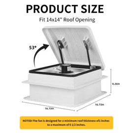 Dawot RV Roof Vent Fan 14" RV Vent Fan 12V Roof Vent Fan with Led Light 4 Speed Air Ventilation Ceiling Fan 12" Diameter Blade for Van Ventilation/RV/Trailer/Camper, White lid