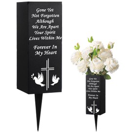 Geosar Cemetery Vases with Spikes Grave Vases for Cemetery Metal Funeral Flower Holder in Loving Memory Sign Memorial Gifts for Loss of Loved One Grave Marker Decoration(Forever In My Heart)