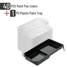 Bates- 4 Inch Paint Tray Set, 41 Pack, 1x 4 Inch Paint Roller Tray, 40x Disposable Plastic Liners, Black and White