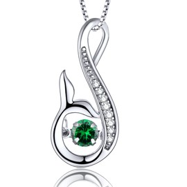 YL Women's Dolphin Tail Necklace Sterling Silver Infinity Pendant Dancing Created Emerald Jewelry