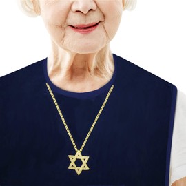 Classy Pal, Adult Bibs for Women, Dress ‘n Dine™ Clothing Protectors for Eating, Senior Adult Bib Terry Cloth Crumb Catcher, Embroidered Design, Waterproof, Reusable, Washable (Star of David Necklace)