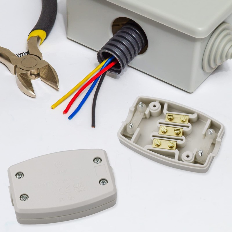 2 PCS 3 Terminal Electrical Junction Box Flex Connector Grey