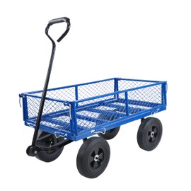 Heavy Duty Steel Garden Cart with Removable Mesh Sides, 550Lb Capacity Utility Wagon, 180° Rotating Handle for Easy Maneuvering, All-Terrain Yard Cart for Gardening, Landscaping & Home Use