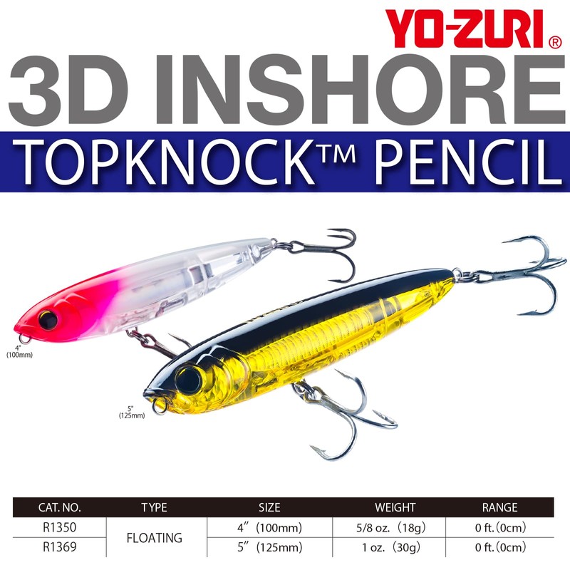 YO-ZURI Salt Lure 3D Inshore Top Knock Pencil, 4.9 inches