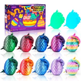 Impossmaker 12PCS 3D Printed Dragon Eggs, Christmas Stocking Stuffers for Kids Boys, Dragon Toy for Boys Teens Articulated Crystal Dragon Gifts for Teens Boy 4-6 5-7 8-12