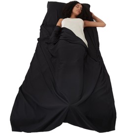 ALASKA BEAR Natural Silk Sleeping Bag Liner Cocoon-Style Travel Sheet Sleep Bag with Built-in Pillowcase(Black)