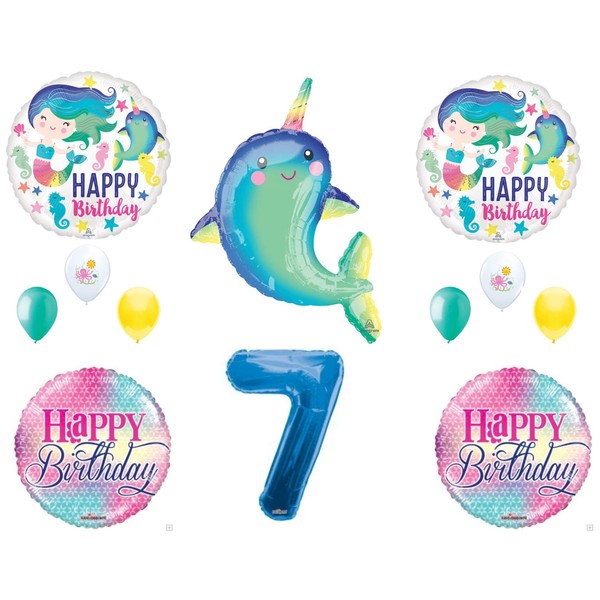 Narwhal and Mermaid 7th Birthday Party Balloons Decoration Supplies Ocean Whale7