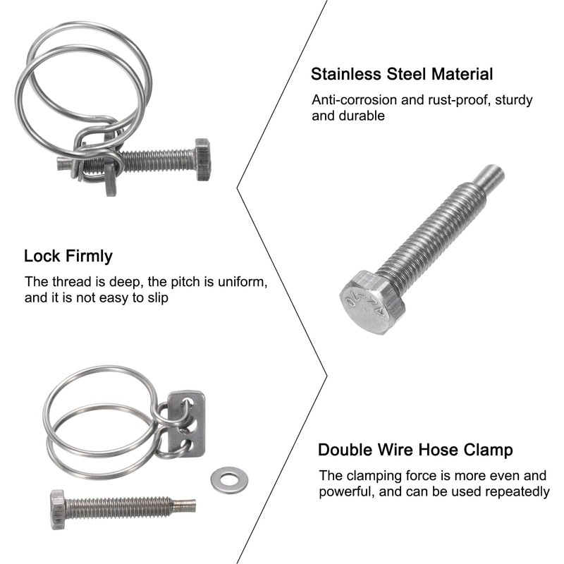 sourcing map 10Pcs Double Wire Hose Clamp, 25-29mm Adjustable Stainless