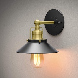 Gatco 1714 Modern Farmhouse Retro Single Metal Sconce, Matte Black Brushed Brass Combo