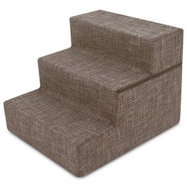 Best Pet Supplies Foldable Foam Pet Steps for Small Dogs and Cats, Portable Ramp Stairs for Couch, Sofa, and High Bed Climbing, Non-Slip Balanced Indoor Step Support, Paw Safe - Brown Linen, 3-Step