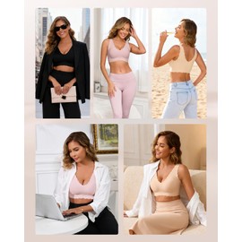 Ubras Deep V Seamless Bras for Women Scalloped Wireless Bralette Comfortable Soft Everyday Sleep Bras Smart Size 34A-38C Pink