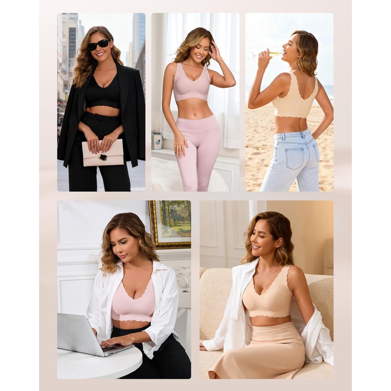 Ubras Deep V Seamless Bras for Women Scalloped Wireless Bralette