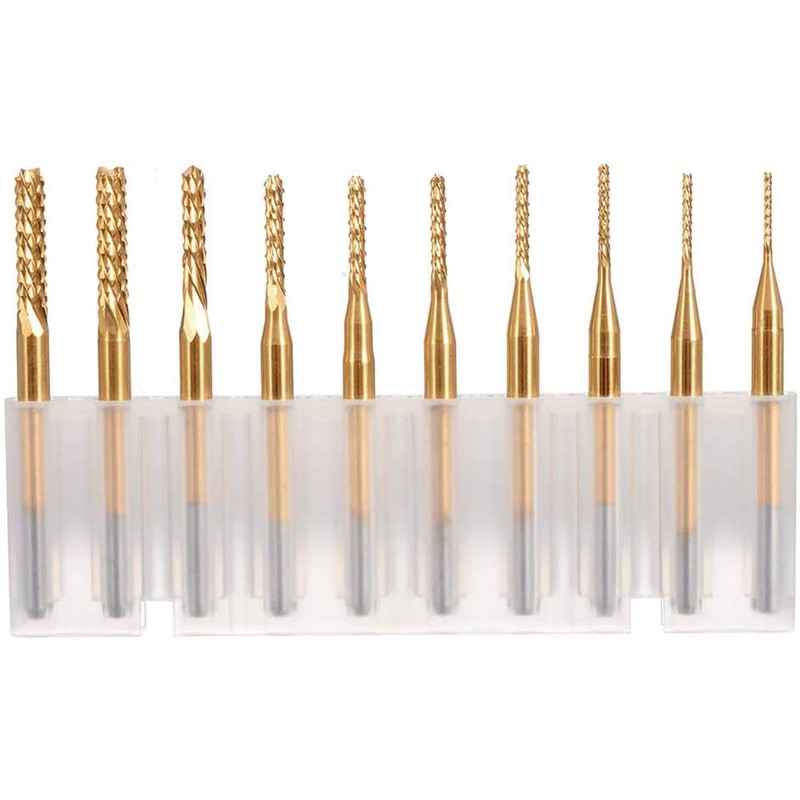 Mesee 10Pcs Titanium Coat Carbide End Milling Engraving Bits, 1/8