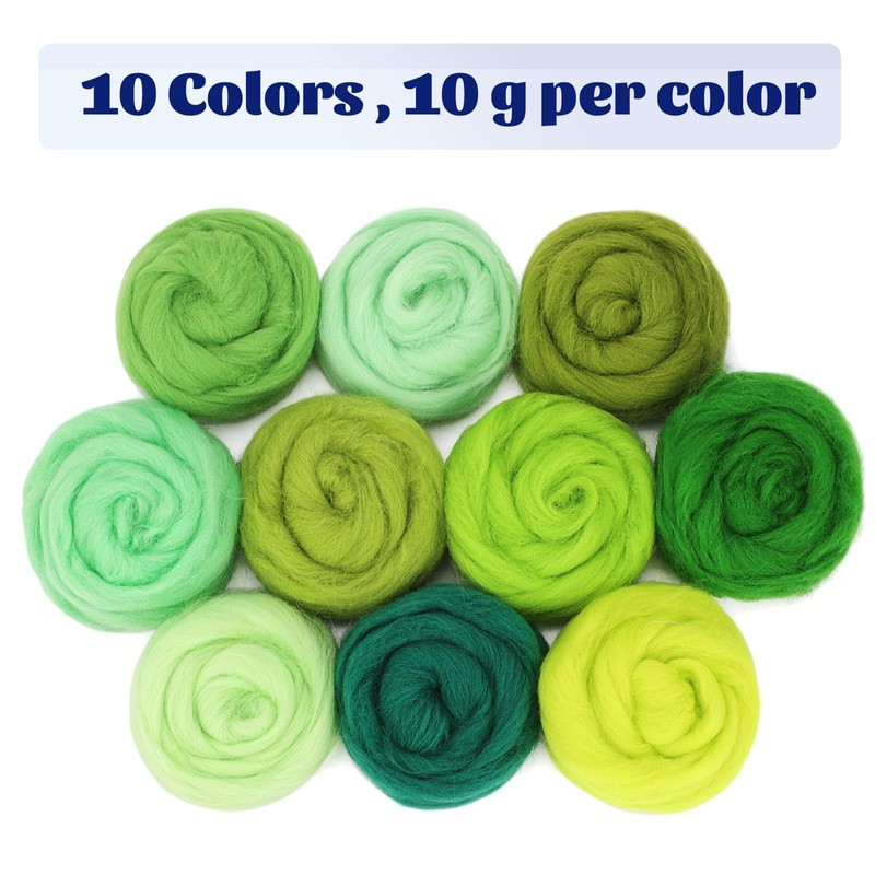 GEHARTY Wool Roving for Crafts, 10 Colors, 10g Each, 100%