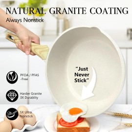Gipp Nonstick Deep Frying Pan 11 Inch White Saute Pan with Lid Granite 4.5Qt