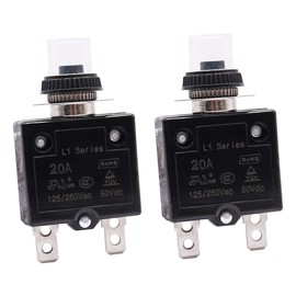 mxuteuk 2Pcs 20Amp Circuit Breakers Push Button Manual Reset 125/250V AC 50V DC, L1 Series Overload Protector Switch Thermal Circuit Breakers with Waterproof Button Caps L1-cj-20A