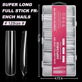 AORAEM Extra Long Square False Nail,120Pcs Natural Full Cover XL French Fake Nail Tip for Acrylic Nails (Natural)