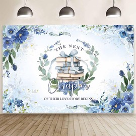 MEHOFOND 7x5ft Blue Floral Wedding Backdrop The Next Chapter of Their Love Story Begins Photography Background Flower Book Bridal Shower Decor Gold Glitter Bride to Be Engagement Banner Photo Props