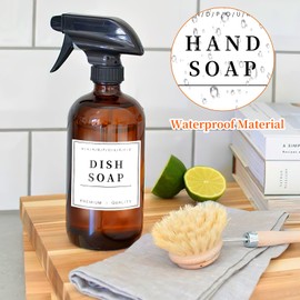 TESWEY 24PCS Printed Waterproof Labels for Bottles, Bathroom Soap Dispenser Organization Label Stickers, Hand Soap Mouthwash Shampoo and Conditioner Labels Waterproof (White)
