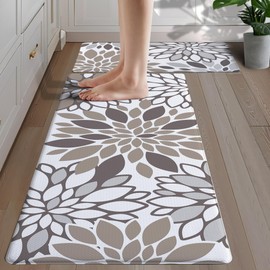 cusugbaso Anti Fatigue Kitchen Mats, Cushioned Boho Farmhouse Kitchen Rugs Set of 2 - Brown Bohemian Decor - Non Slip PVC Comfort Standing Desk Mats for Floor, Office, Laundry 17"x27"+17"x47"