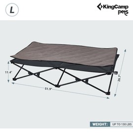 KingCamp Elevated Dog Bed - Portable, Folding Dog Cot for Outdoor Travel with Washable Mesh, Supports Small to Large Pets Up to 110lbs, Includes Carry Bag - Black