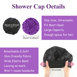 Satin Night Hat with Elastic Bands and Hair Cards,Satin Bonnets,Night Sleep Cap,Elastic Sleep Bonnet Bath Cap for Women,Black + Purple