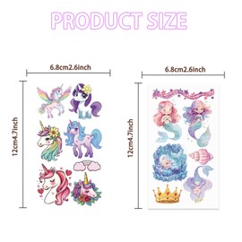 AYNKH 20 Mermaid Unicorn Kids Tattoo Stickers, Waterproof Fake Tattoos, Birthday Party Gift Supplies
