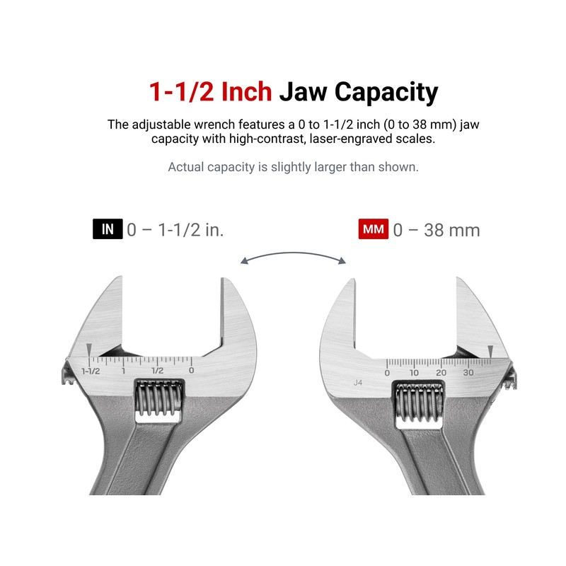 TEKTON 9 Inch Adjustable Wrench (1-1/2 in. Jaw Capacity) |