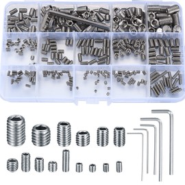 Set of 300 Grub Screws Set, Grub Screws Allen Screw Assortment Kit, M2.5 M3 M4 M5 M6 M8 Hex Head Screws with Allen Keys for Door Handle, Door Handle, Bracket (Silver)