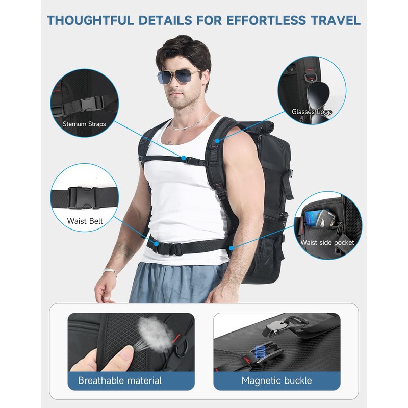 SWICKY Travel Laptop black backpack 50L ，carry on Flight Approved