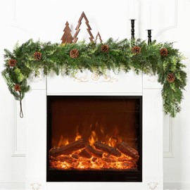 Waipfaru 5.8FT Christmas Garland, Realistic Cedar Garland with Pinecone Real Touch Norfolk Pine Garlands, Cypress Garlands for Mantle Table Stairs Winter Indoor Outdoor Decor