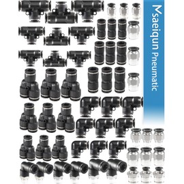 MSAEIQUN 57 Pcs 1/4 3/8 1/2 Inch od Push to Connect Fittings Kit Air Line Fittings Air Line Pneumatic Fittings with NPT Thread Fitting Quick Release Pneumatic Connectors (57Pcs PBT Plastic & Copper)