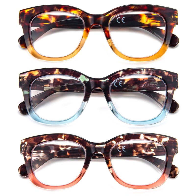 KoKoBin 3er Pack Lesebrillen Runde Oversized Damen Herren Anti Blaulicht