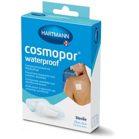 Cosmopor Waterproof: For waterproof, sterile care of injuries and wounds. Even after surgery, skin-friendly and secure adhesion, 7.2 cm x 5 cm, pack of 5