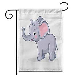 rouihot Home Decor 12"x18" Garden Flag Baby Elephant Stands and Smiles with Cute Animal on a White Outdoor Yard Flags Banner for Patio Lawn Double Sided